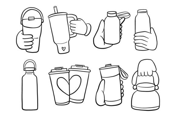 Download Hand Holding Bottle Tumbler Doodle Set - Premium Resources