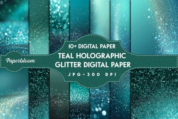 Download Teal Holographic Glitter Digital Paper - Graphic Collection